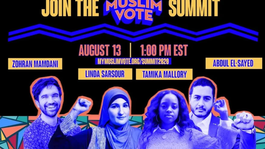 #MyMuslimVote Organizing Summit" with Zohran Mamdani, then the Democratic nominee for the 36th District to New York's General Assembly, Women's March cofounder Tamika Mallory and former Michigan gubernatorial candidate Abdul El-Sayed. El-Sayed. ( MPower Change/email)