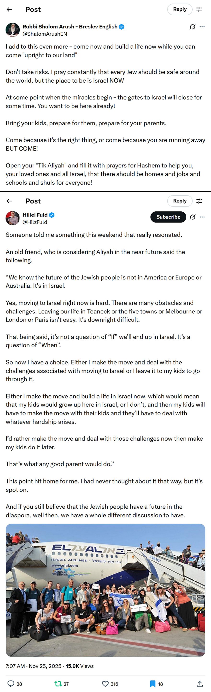 Rabbi Shalom Arush-Breslev English-tweet-25November2025-the place to be is Israel NOW