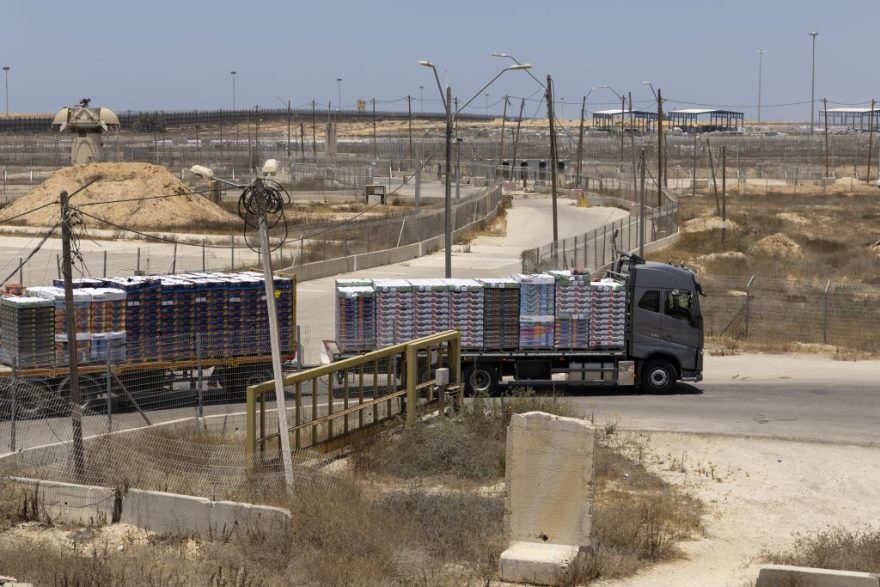 A truck loaded with humanitarian aid moves into the Gaza Strip (Amir Levy/Getty Images) 