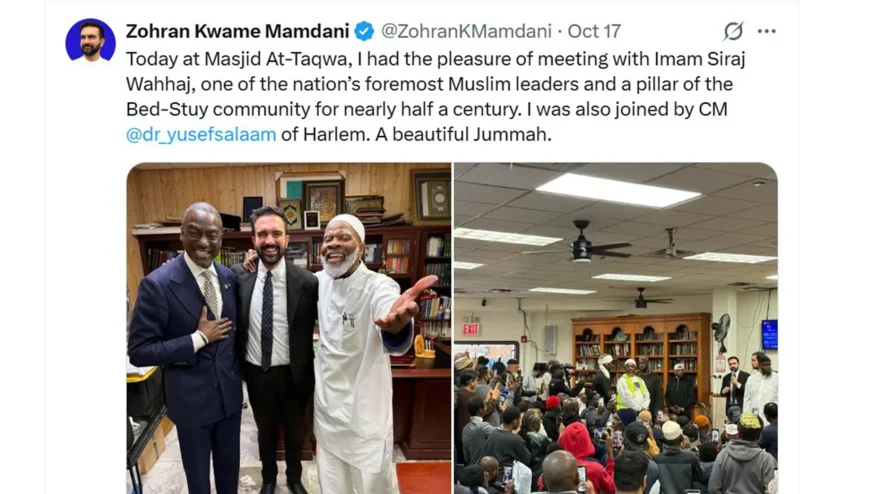 Zohran Mamdani meets Imam Siraj Wahhaj and Yusef Abdus Salaam on Oct. 17, 2025. (@ZohranKMamdani/X)