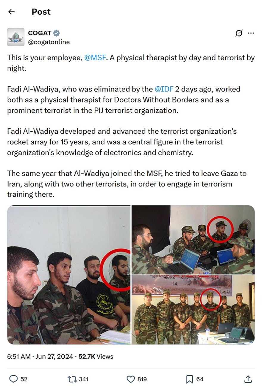 COGAT-tweet-27June2024-This is your employee MSF