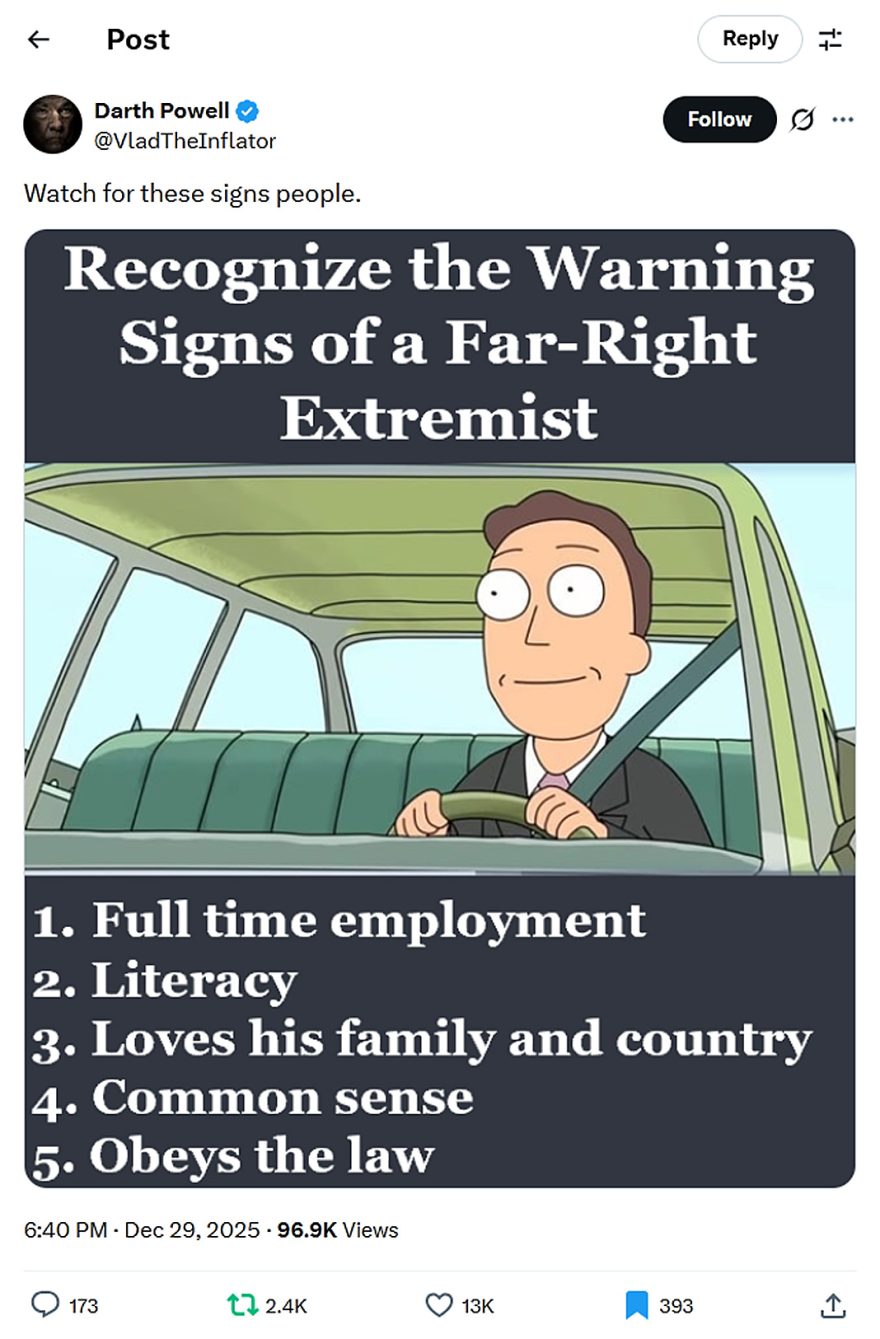 Darth Powell-tweet-29December2025- Far-Right Extremists signs