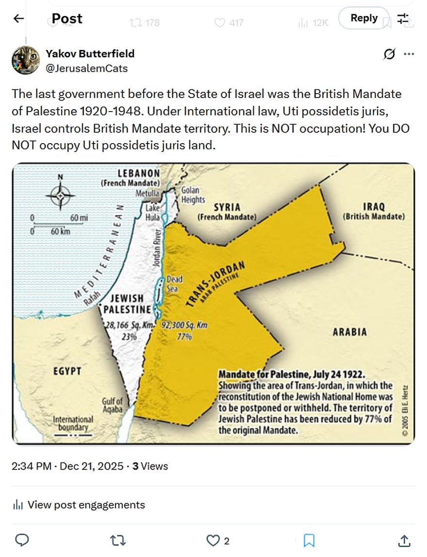 JerusalemCats-tweet-21December2025-You DO NOT occupy Uti possidetis- uris land