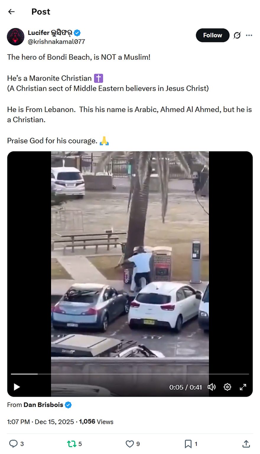 Lucifer-tweet-15December2025-The hero of Bondi Beach is Maronite Christian from Lebanon