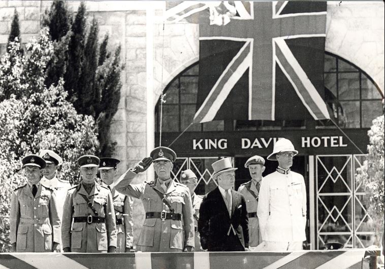 Pre-bombing: The British High Commissioner salutes outside the King David Hotel around 1945 (photo credit: FRED CSASZNIK)