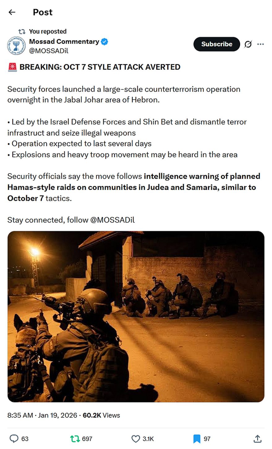 Mossad Commentary-tweet-19January2026-HEBRON OCT 7 STYLE ATTACK AVERTED