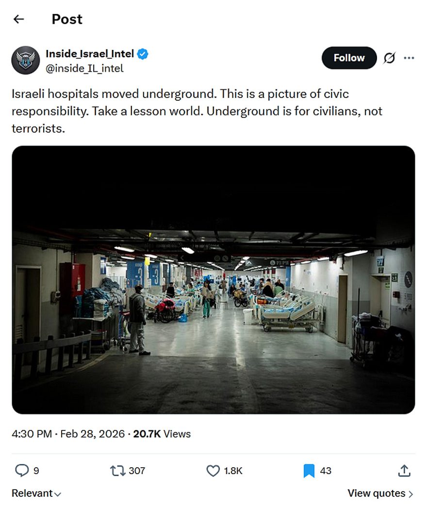 Inside_Israel_Intel-tweet-28February2026-Israeli hospitals moved underground