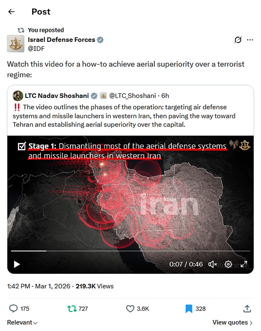 Israel Defense Forces-tweet-1March2026-How-to achieve aerial superiority