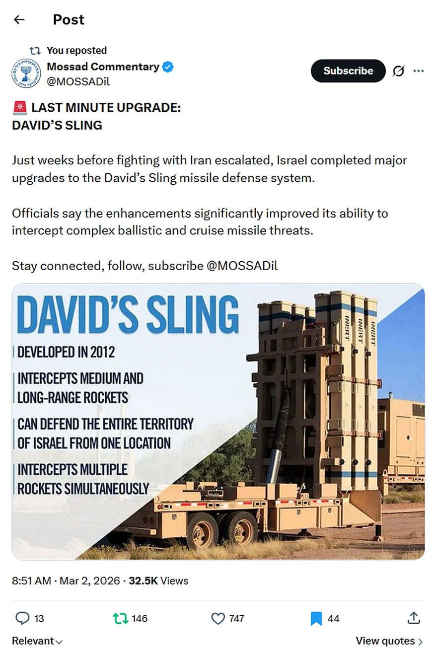 Mossad Commentary-tweet-2March2026-DAVID’S SLING