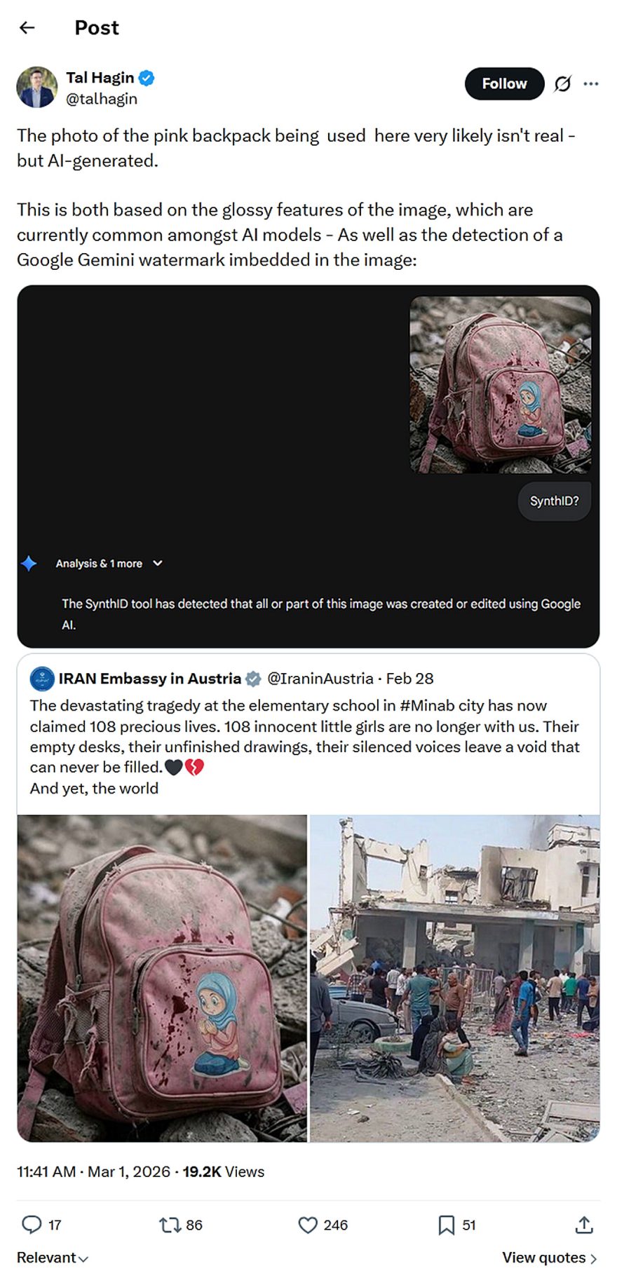 Tal Hagin-tweet-1March2026-The photo AI-generated