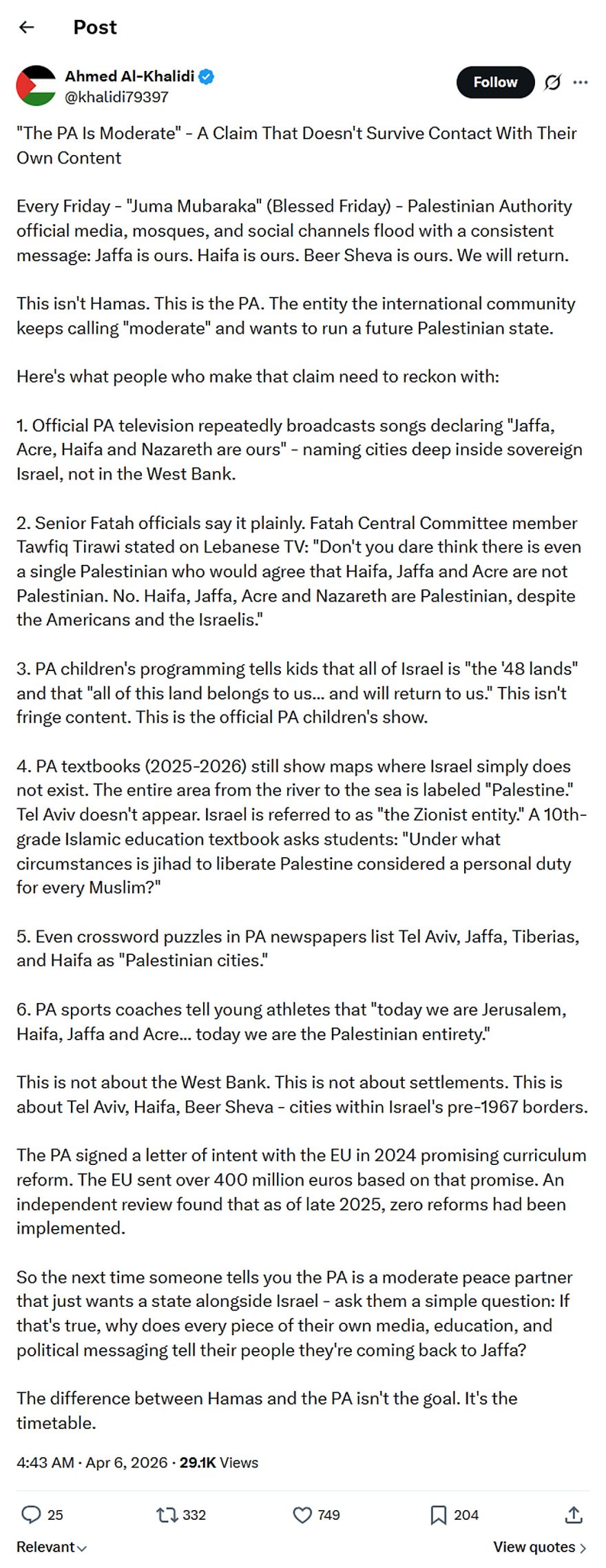 Ahmed Al-Khalidi-tweet-6April2026-Palestinian Authority We will return