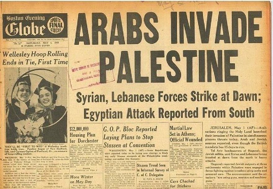 Arabs invade Palestine-1May1948 Globe Newspaper