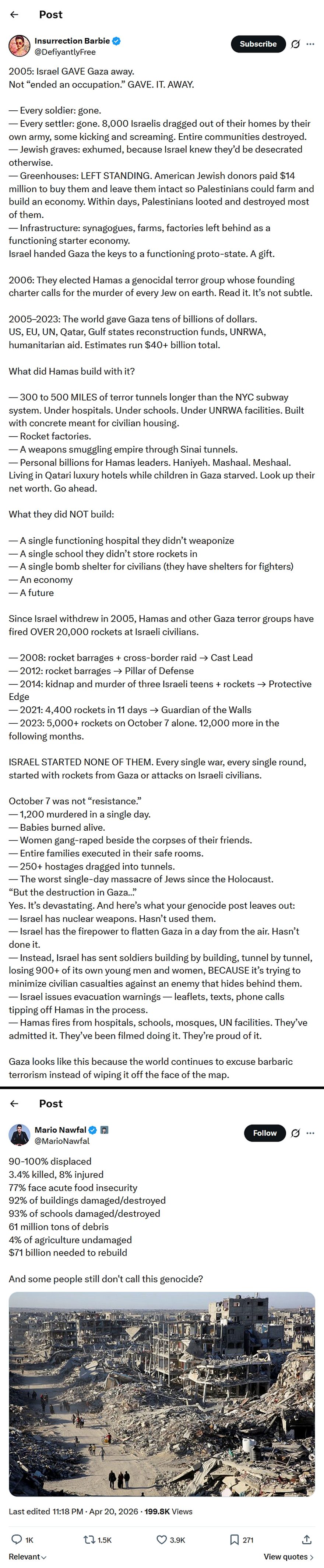 Insurrection Barbie-tweet-20April2026-2005 Israel GAVE Gaza away