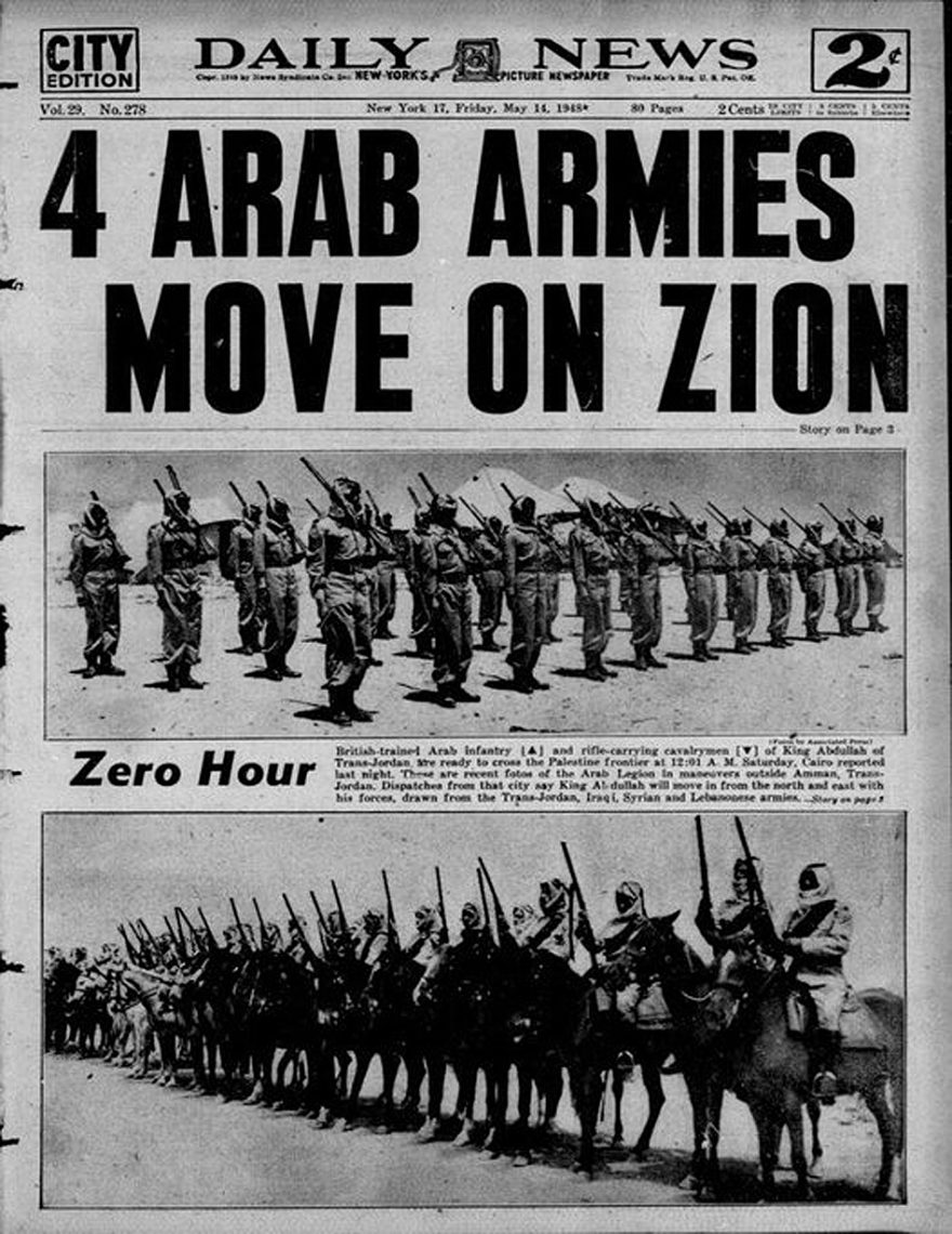 4 Arab Armies move on Zion-14May1948-Daily News