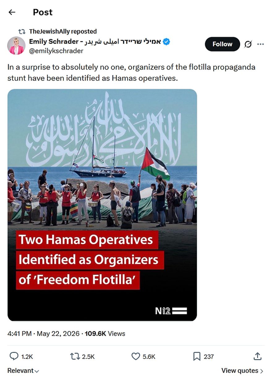 Emily Schrader-tweet-22May2026-Hamas operatives flotilla organizers