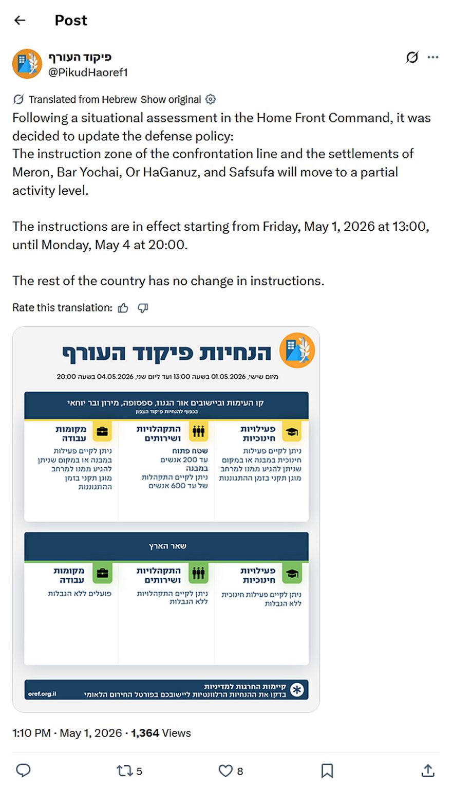 Pikud-HaOref-tweet-1May2026-Meron partial activity level