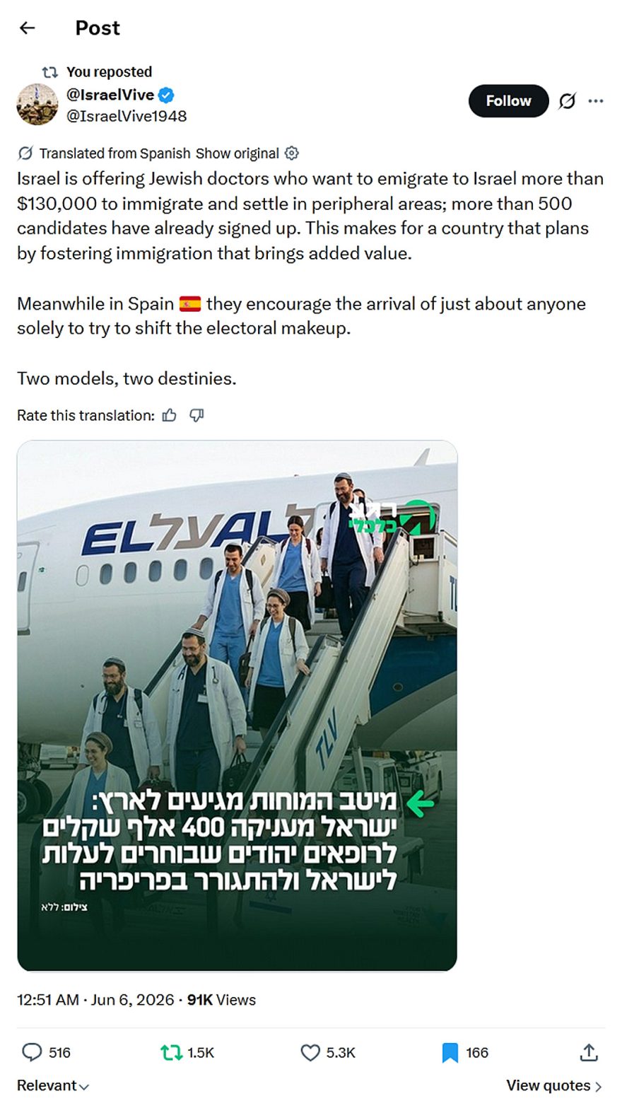 @IsraelVive-tweet-5June2026-Israel fostering immigration that brings added value