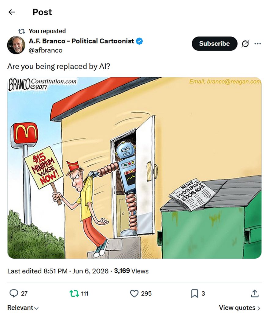 A.F. Branco - Political Cartoonist-tweet-6June2026-Are you being replaced by AI