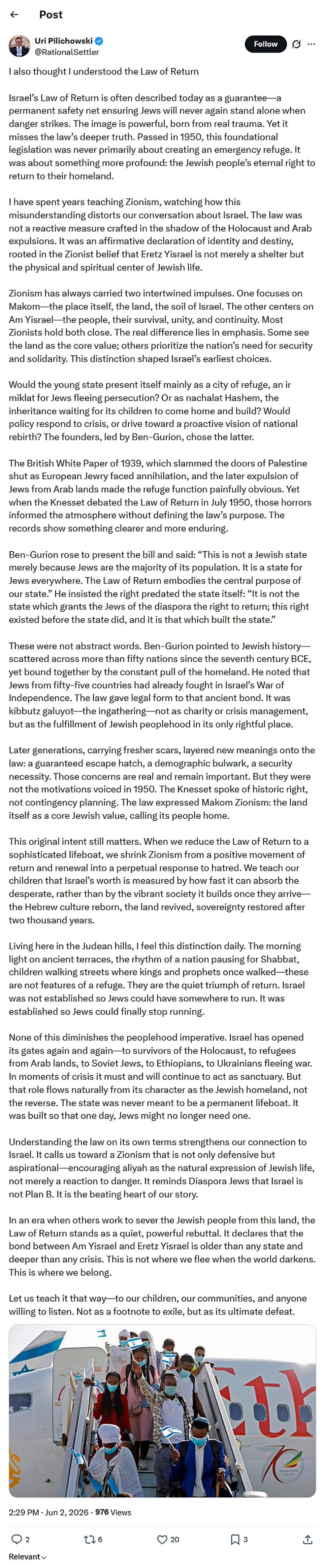 Uri Pilichowski-tweet-2June2026-Israel’s Law of Return