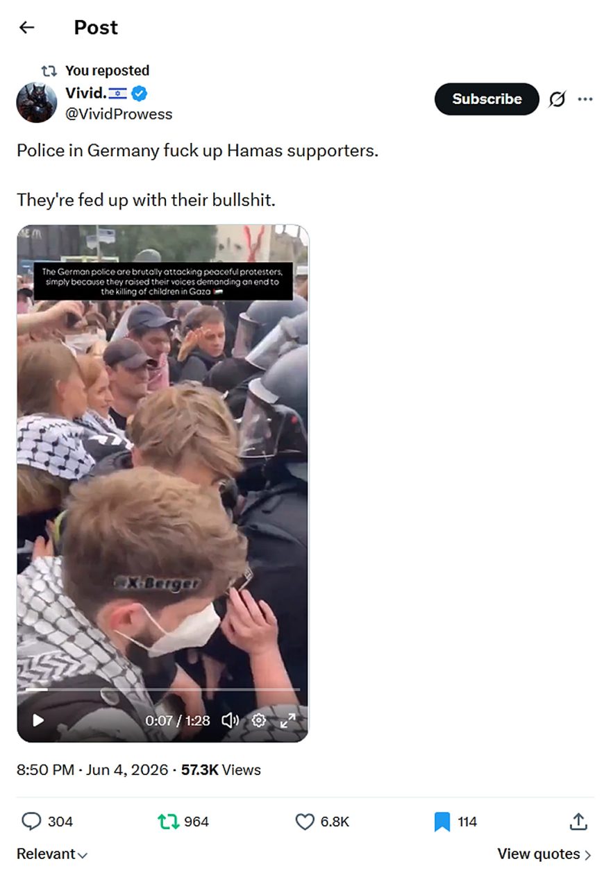 Vivid.-tweet-4June2026-German police control Hamas supporters
