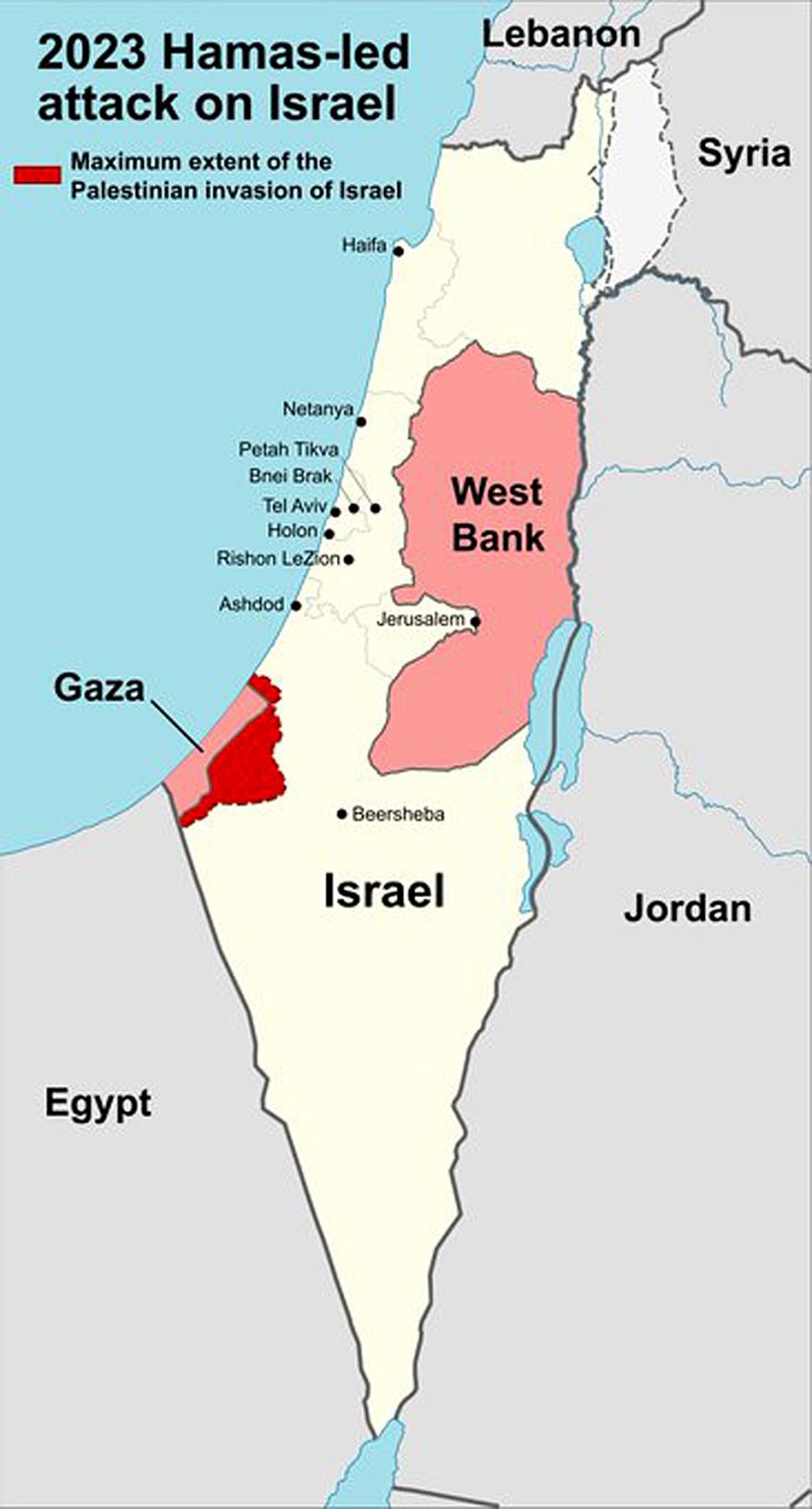Map of 2023 Hamas-led attack on Israel