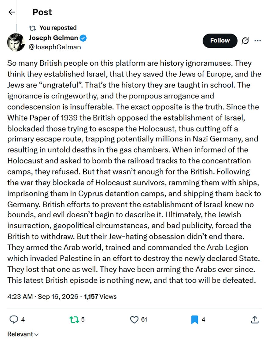 Joseph Gelman-tweet-16September2026-Britain closed the Gates to Israel