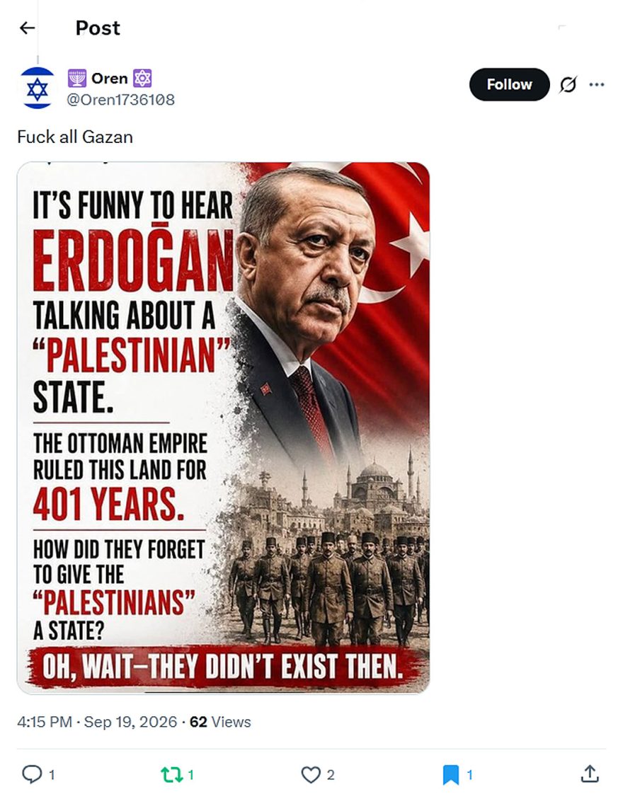 Oren-tweet-19September2026-ERDOGAN Talking about a 'Palestinian' State