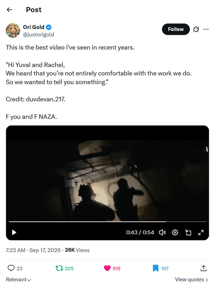 Ori Gold-tweet-17September2026-Duvdevan response