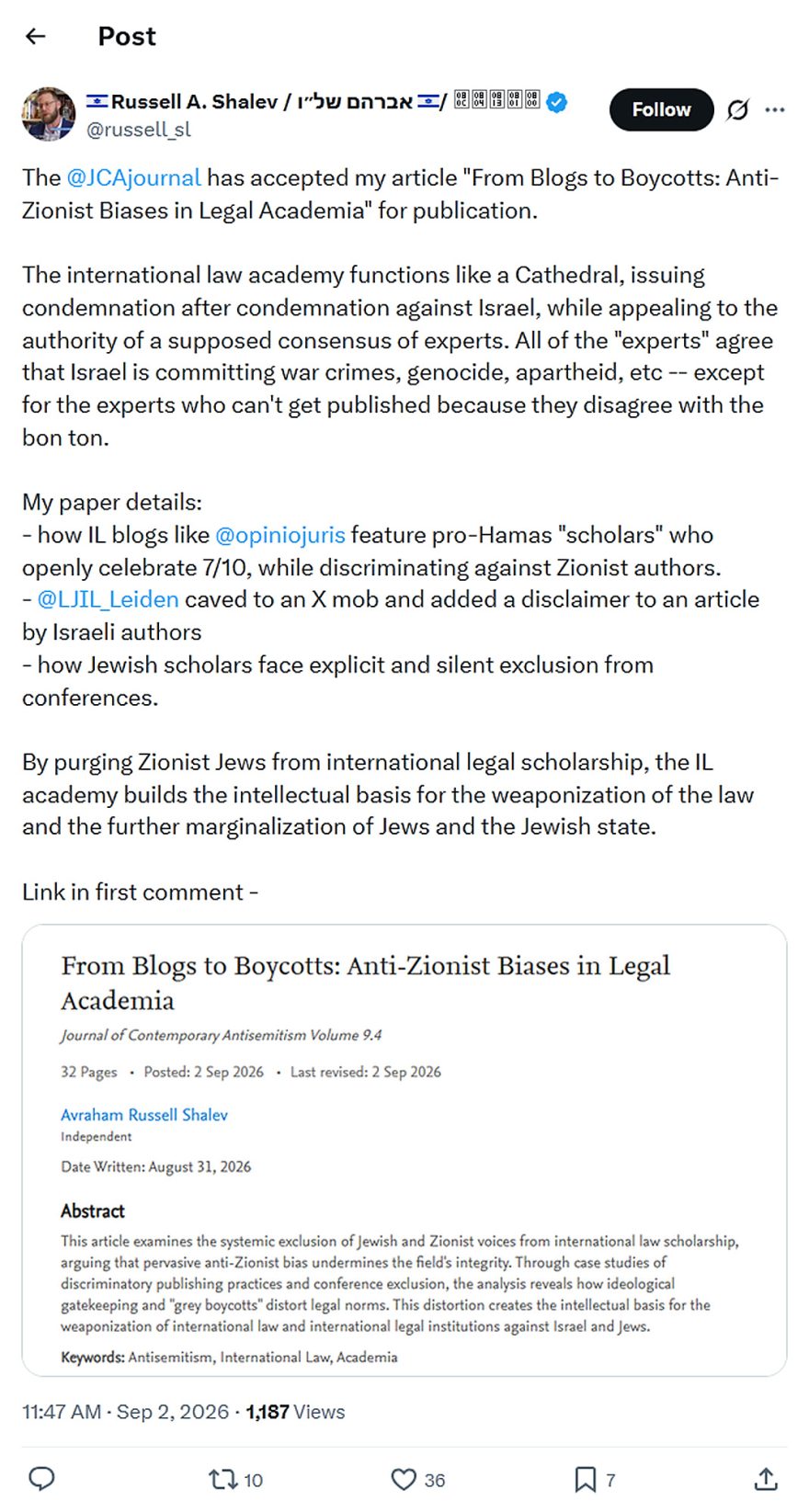 Russell A. Shalev-tweet-2September2026-From Blogs to Boycotts