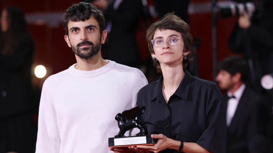 Yuval Abraham and Rachel Szor pose with the Special Jury Prize for “NAZA” at the 83rd Venice International Film Festival in Italy, on Sept. 12, 2026. Photo by Stephane Cardinale/Corbis via Getty Images.