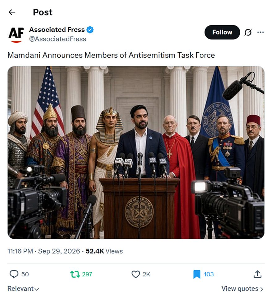 Associated Fress-tweet-29September2026-Mamdani's Antisemitism Task Force