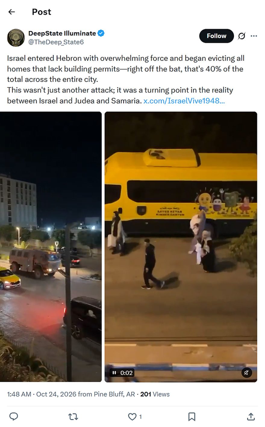 DeepState Illuminate-tweet-23October2026-Israel evicting all Hebron homes lacking building permits