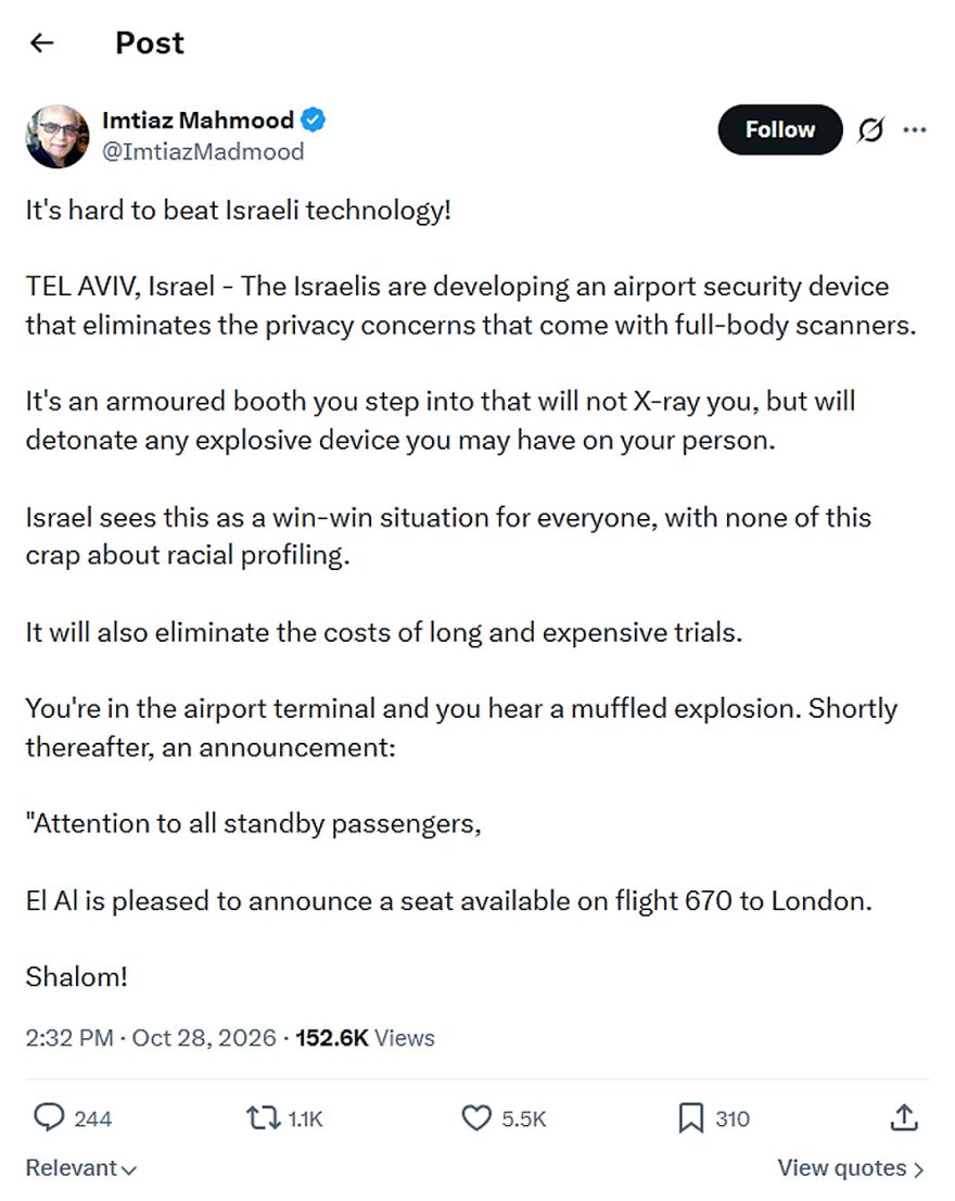 Imtiaz Mahmood-twet-28October2026-New Airport Security