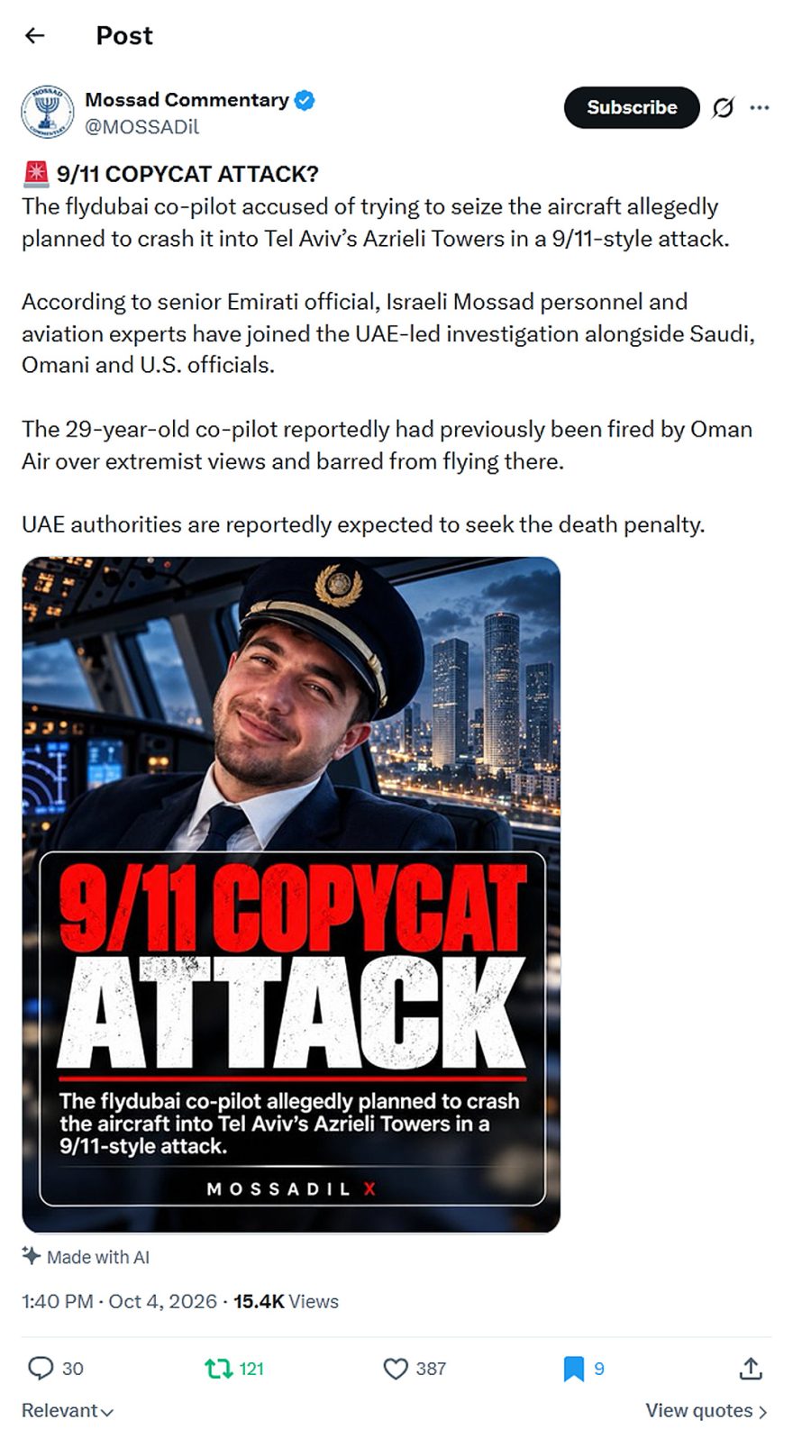 Mossad Commentary-tweet-4October2026-9/11 COPYCAT ATTACK?